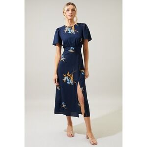 41 Hawthorn Dusk Bloom Navy Floral Midi Dress Size 2X Cottagecore Feminine